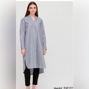 Extra Fine Cotton A-line Striped Long-Sleeve Dress.